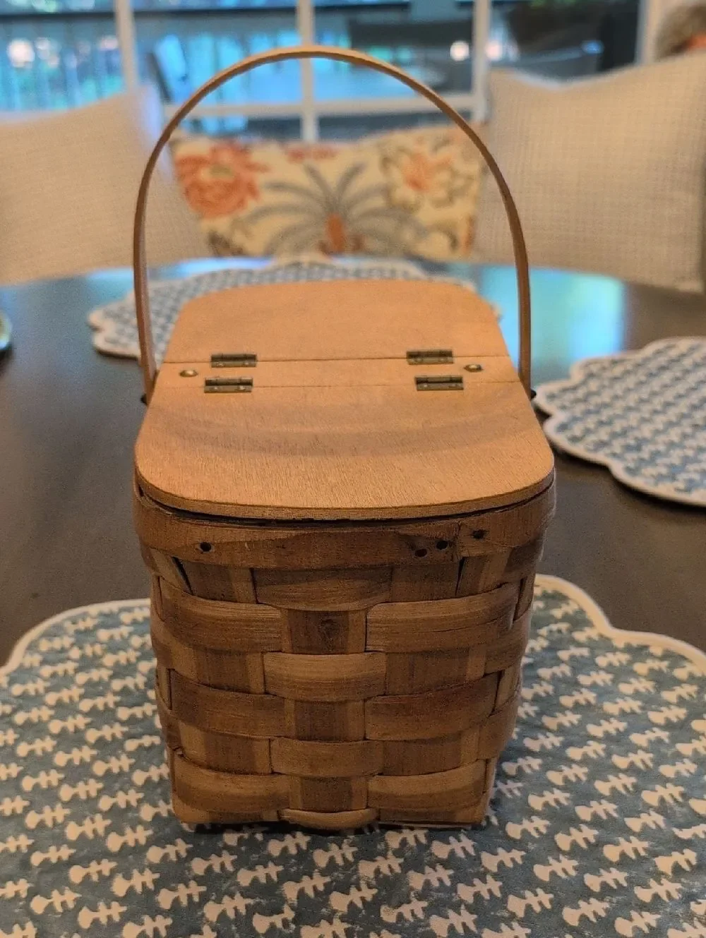 Hand Crafted Woven Wooden Picnic Basket with Handle Made In Spain